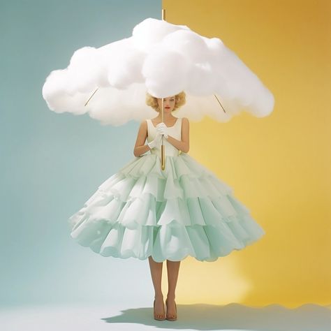 My Images Surreal Fashion Photography, Surrealism Fashion, Cloud Costume, Green Academia, Halloween Costumes 2022, Fancy Costumes, Halloween Costume Contest, Paper Hat, Visual Identity Design