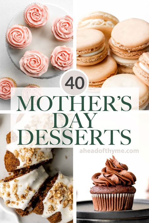 The best way to treat Mom this Mother's Day is by baking her something sweet, rich and decadent from scratch. So if you are looking for the best Mother's Day desserts, then you have come to the right place. We have rounded up over 40 of our best and most popular Mother's Day dessert recipes including spring cakes and cookies, feminine and pink treats, rich and decadent chocolate desserts, sweet brunch items such as scones and muffins, and so much more. | aheadofthyme.com #m... via @aheadofthyme Mothers Day Baking, Double Chocolate Loaf Cake, Mother's Day Dessert, Pecan Cheesecake Bars, Rich Chocolate Dessert, Blueberry Yogurt Muffins, Sweet Brunch, Pink Treats, Chocolate Loaf Cake