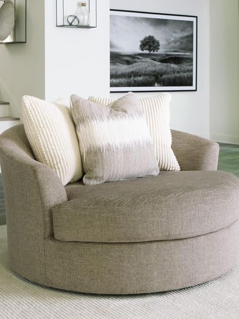 Signature Design by Ashley Creswell Transitional Round Upholstered Oversized Swivel Accent Chair, Gray Circle Couch, Sofa Chair Living Room, Round Sofa Chair, Round Swivel Chair, Round Sofa, Swivel Accent Chair, Swivel Chairs, Room Remodel, Couch Chair