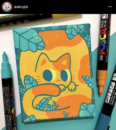 Painting Ideas With Posca Pens, Posca Illustration Doodle Art, Posca Cat Art, Guache Cat, Posca Art On Canvas, Posca Art Animals, Posca Markers Art Ideas, Posca Pen Painting, Posca Markers Drawing Ideas Easy