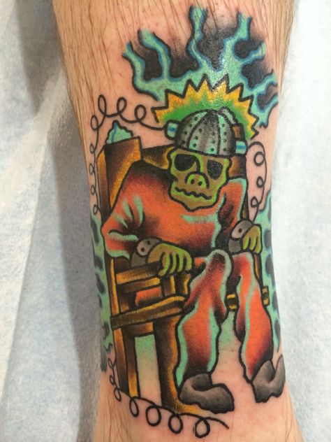 Electric chair guy I made Electric Chair Tattoo, Electrician Tattoos For Men, American Traditional Mechanic Tattoo, Weird American Traditional Tattoo, Traditional Tattoo Machine, Punk Tattoos, Sailor Tattoos, Vintage Tattoo Design, Funky Tattoos