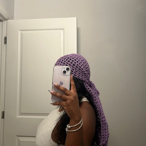 Mesh durag/headwrap in "amethyst" #crochet #crochetdurag #blackcrochetartist #durag #mesh Crochet Durag Pattern Free, Durag Pattern, Crochet Durag, Reference Pictures, Knitting Ideas, Pattern Free, Crochet Ideas, Crochet Projects, Free Pattern