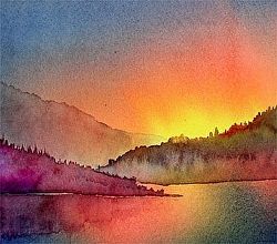 easy paintings for beginners - exercise Alaska Sunset, Easy Paintings For Beginners, Watercolor Painting For Beginners, Beginners Painting, Watercolor Paintings For Beginners, Watercolor Sunset, Watercolour Inspiration, Watercolor Paintings Easy, Easy Watercolor