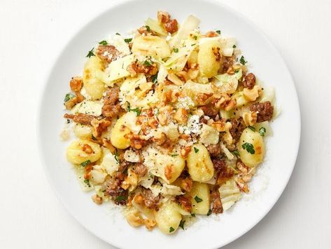 Get Gnocchi with Sausage and Cabbage Recipe from Food Network Gnocchi And Cabbage Recipes, Gnocchi With Sausage, Sausage And Cabbage, Cabbage And Sausage, Holiday Sweets, Cabbage Recipe, Cabbage And Bacon, Mild Italian Sausage, Gnocchi Recipes