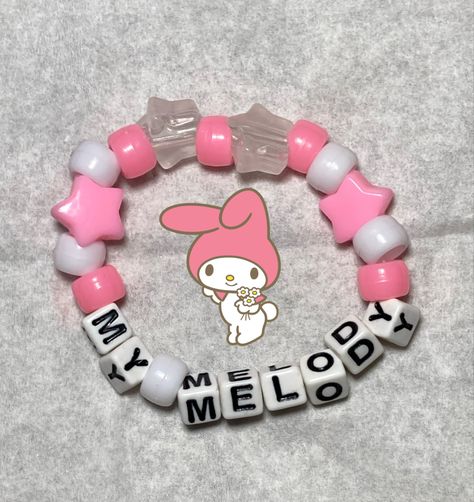 My Melody Bead Bracelet, Single Kandi Bracelets, Kawaii Kandi Bracelets, Hello Kitty Clay Bead Bracelet, Sanrio Kandi Bracelets, Hello Kitty Beaded Bracelet, Hello Kitty Bracelet Ideas, Sanrio Bracelet Ideas, Kandi Bead Bracelet Ideas