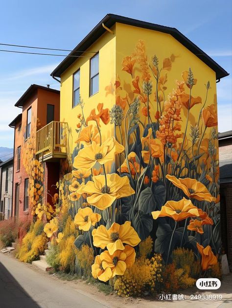 Greetings From Mural, Mural On House Exterior, Garden Mural Outdoor Wall Art, Seni Mural, Exterior Murals, Mural Inspiration, Garden Mural, Wall Street Art, Wall Murals Painted