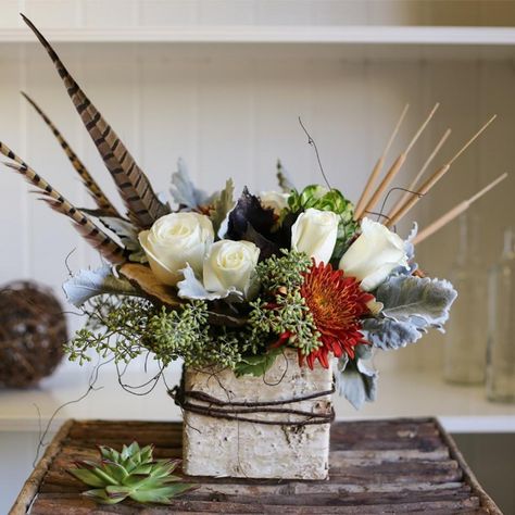 Chrysanthemum Flower Arrangement, Thanksgiving Flower Arrangements, Birch Vase, Cat Tails, Thanksgiving Flowers, Fall Mums, Fall Flower Arrangements, Fall Floral Arrangements, Seeded Eucalyptus