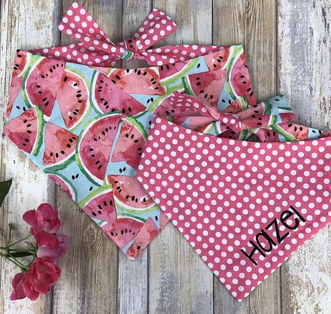 Watermelon Dog Bandana | Personalized Reversible Pet Bandana | The Best Custom Puppy Dog Gifts by Three Spoiled Dogs by ThreeSpoiledDogs Flannel Dog Bandana, Monogram Bow, Puppy Bandana, Spoiled Dogs, Gotcha Day, Dog Boutique, Pet Scarf, Handmade Pet, Summer Dog