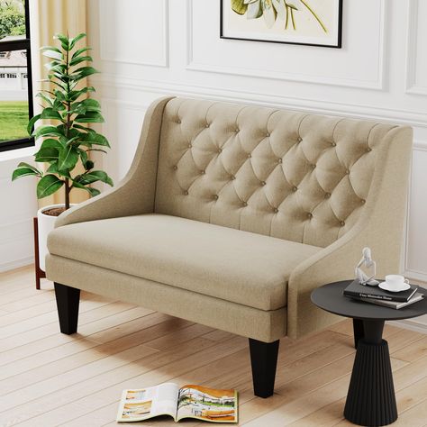 PRICES MAY VARY. 🌻【Dimensions】:50.7inch L x 30.7 inch W xc35inch H Weight capacity: 450lbs The wing backs and Legs can be found in the bottom of seat part.The screws are in a red plastic package.Since this is a small love seat, please confirm the size of the sofa couch meets your needs before ordering. 🌻【Modern Mini Couch】:This mini sofa has tufted button back which will give you enough flexibility when you lean on it,The sofa is made of modern linen fabric with a solidwood frame as the basic Mustard Loveseat, Bench Living Room Seating, Small Space Entryway, Bedroom Small Space, Dining Bench With Back, Entryway Sofa, Sofas For Living Room, Sofa Linen, Mini Couch