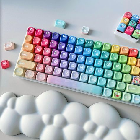 The set is not only aesthetically pleasing but also provides a comfortable typing experience. The MOA key profile adds an extra touch of cuteness with its rounded corners and shapes. The keycaps are easy to install and fit various layouts with uniform heights. Get ready to turn your desk space into a colorful haven with these smiley cute imps! ★ Product Content ★ ◇ Keycap set (143 keys, key puller included) ◇ Keyboard NOT included ★ Spec ◇ Language: English ◇ Profile: MOA (tall, uniform shape) ◇ Profile Cute, Kou Diabolik Lovers, Keycap Set, Keyboard Accessories, Key Caps, Gamer Room, Pc Setup, Desk Space, Nerd Girl