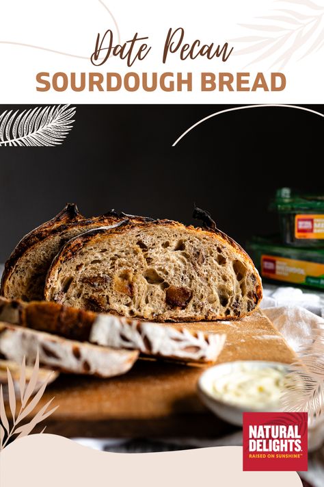 Date Pecan Sourdough Bread Date Sourdough Bread, Bread Machine Recipes Healthy, Date Bread, Date Nut Bread, Nut Loaf, Date Recipes, Medjool Dates, Bread Machine Recipes, Toasted Walnuts