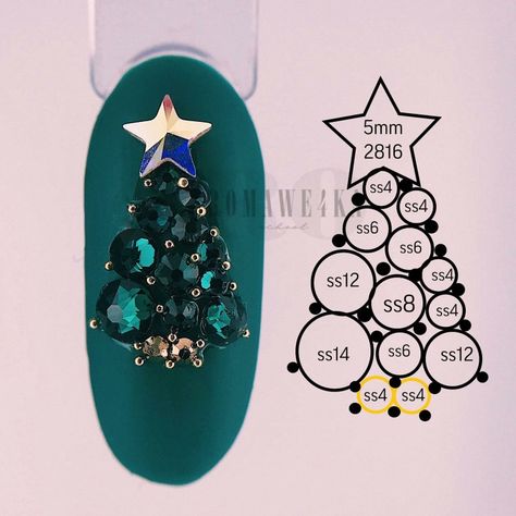 Gem Christmas Nails, Christmas Bling Nails Rhinestones, Christmas Rhinestone Nails, Christmas Nails Gems, Nails Stones Design, Nails Strass Design, Nail Crystal Placement, Rhinestone Christmas Nails, Nail Rhinestone Placement