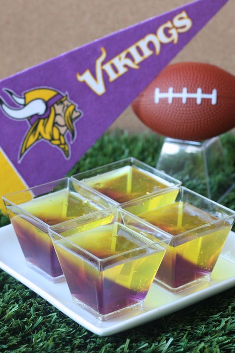 Best Minnesota Vikings Jell-O Shots Recipe-How to Make Minnesota Vikings Jell-O Shots-Delish.com Viking Party, Jell O Shots, Vikings Game, Jello Shot Recipes, Jello Shot, Football Snacks, Go Broncos, Vikings Football, Shot Recipes