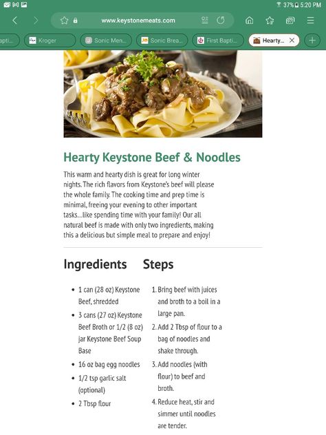 Keystone Beef And Noodles, Beef And Noodles, Recipe Using, Cooking Time, Noodles, Comfort Food, Waffles, Easy Meals, Meat