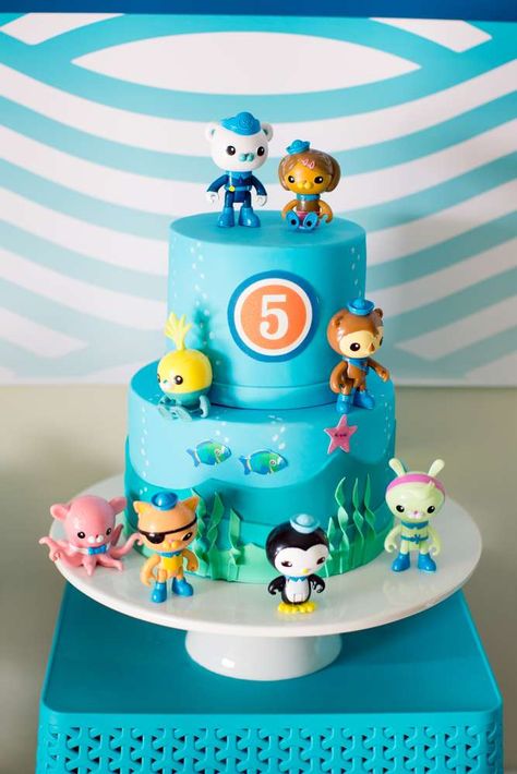 Octonauts birthday party cake! See more party ideas at CatchMyParty.com! Octonauts Birthday Party Ideas, Octonauts Cake, Octonauts Birthday Party, Octonauts Party, Bolo Halloween, Ocean Birthday, 3rd Birthday Cakes, Creative Cake Decorating, Childrens Birthday Cakes