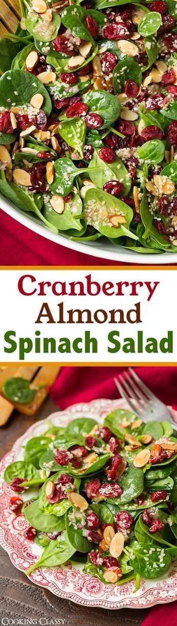 Cranberry Almond Spinach Salad with Sesame Seed Dressing - A delicious, simple and healthy salad! Sesame Seed Dressing, Salad Taco, Salad Macaroni, Almond Salad, Resep Salad, Cranberry Almond, Sesame Seed, Noodle Salad, Cooking Classy