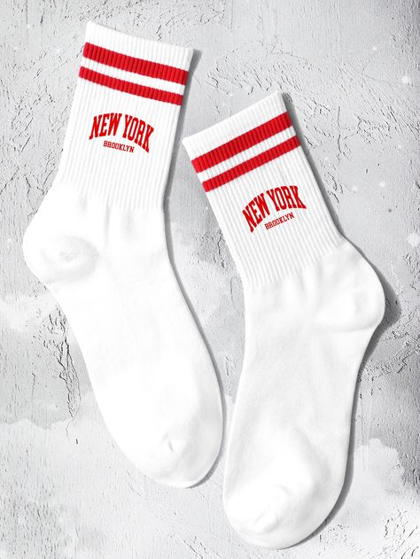 Multicolor  Collar  Fabric Letter Crew Socks Embellished   Women Socks & Hosiery Merch Socks, Aesthetic Socks, Sock Designs, Socks Aesthetic, New York Brooklyn, Women Crew Socks, Joggers Outfit, Comfortable Socks, Custom Socks