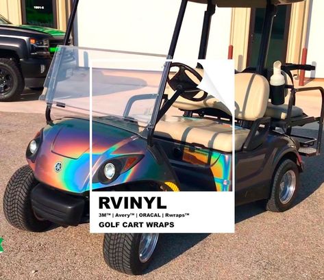 Golf Cart Remodel Diy, Cool Golf Cart Paint Jobs, Funny Golf Cart Decals, Golf Cart Stickers, Golf Cart Makeover Diy, Golf Cart Paint Ideas Diy, Tricked Out Golf Carts, Paint Golf Cart, Painting Golf Cart Diy