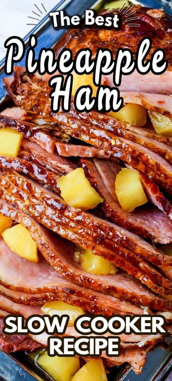 Slow Cooker Ham is a classic and iconic meal, yet this is THE BEST variation on this recipe. Here is my go-to for the best SLOW COOKER BROWN SUGAR PINEAPPLE HAM ever, easy to make with just 5 ingredients - and so delicious! #slowcookerham #hamrecipe #slowcooker #pineappleham #slowcookerpineappleham #holidayham #easyrecipe #hamdinner #slowcookerrecipe Crockpot Ham And Pineapple Recipes, Ham And Pineapple Crockpot, Slow Cooker Ham With Pineapple, Brown Sugar Pineapple Ham Crock Pots, Slow Cooker Recipes Thanksgiving, Thanksgiving Recipes Slow Cooker, Ham And Pineapple Recipes, Cooked Ham Recipes, Crockpot Brown Sugar Pineapple Ham