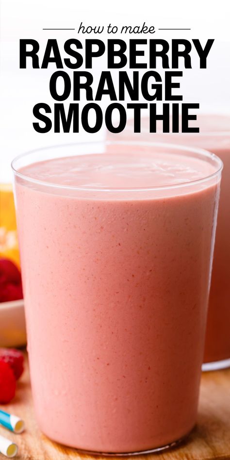 This quick and easy orange and raspberry smoothie recipe makes the best breakfast smoothie! Packed with wholesome goodness. Raspberry Orange Smoothie, Fresh Fruit Juice Recipes Blenders, Vegetarian Wrap, Frozen Strawberry Lemonade Recipe, Raspberry Smoothie Recipes, Best Breakfast Smoothies, Frozen Drink Recipes, Raspberry Orange, Healthy Fruit Smoothies