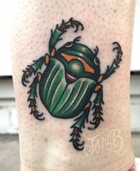 Traditional Bug Tattoo Old School, American Traditional Beetle Tattoo, American Traditional Beetle, Traditional Beetle Tattoo, Under Skin Tattoo, Scarab Beetle Tattoo, American Style Tattoo, Fake Skin Tattoo, Scarab Tattoo