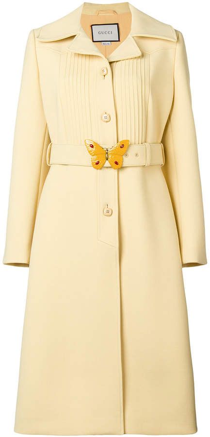 Gucci butterfly buckle notch collar coat Coat Collar Design, Raincoat Design, Gucci Butterfly, Gucci Coat, Coat Collar, Lime Yellow, Elegant Coats, Cozy Coats, Royal Life