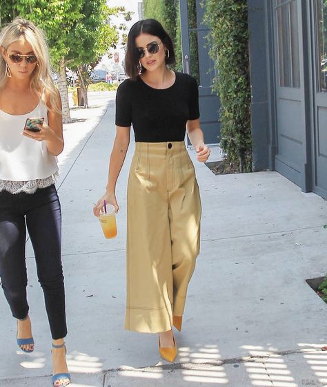 Lucy Hale look for less with wide leg crop pants from Target Styling Wide Leg Pants, Wide Leg Pants Outfit, Leg Pants Outfit, Yellow Heels, 여름 스타일, Wide Leg Crop Pants, Lucy Hale, Wide Leg Cropped Pants, Stil Inspiration