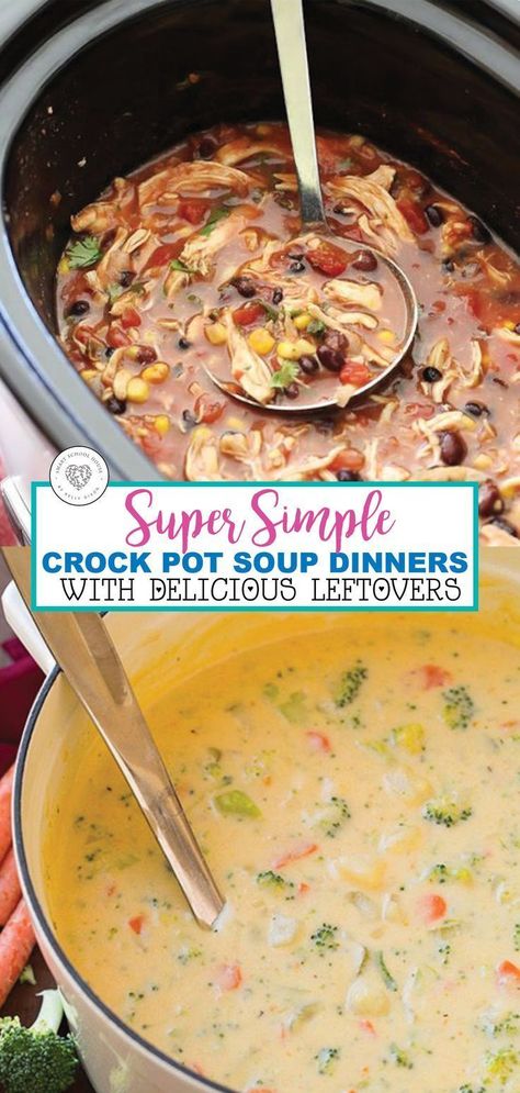 You are going to love these delicious soup recipes for your family. They are so easy and can be made in your Crock Pot while you are out enjoying the day. With these super simple recipes you can prepare delicious, nutritious meals without spending all day in the kitchen. Make an extra large batch and have leftovers for lunch tomorrow. #dinner #crockpot #slowcooker #soup #hearty #recipes #smartschoolhouse Large Batch Soup Recipes, Meals For Leftovers, Crock Pot Soup Recipes, Super Simple Recipes, Soup Hearty, Dinner Crockpot, Hearty Recipes, Dinner Leftovers, Crockpot Soup Recipes