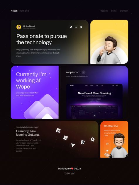 Necati's handpicked list of 10+ creative website designs to inspire your next #Bento_Grid_Website_Design #Bento_Website_Design #Search_Web_Design #Portfolio_Website_Design_Ideas Bento Design Ui, Bento Grid Design, Bento Web Design, Social Media Portfolio, Grid Website, Web Developer Portfolio, Unique Website Design, Website Design Inspiration Layout, Ui Website