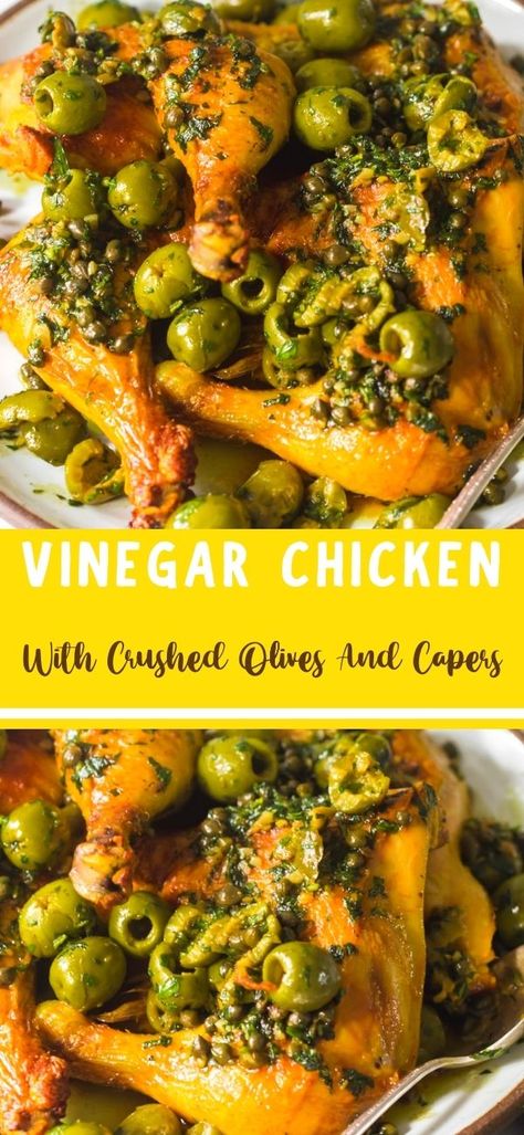 Chicken With Olives And Capers, Chicken Vinegar Recipes, Chicken Olives Recipe, Vinegar Chicken Recipes, 2024 Health, Chicken Oven, Vinegar Chicken, Capers Chicken, Mediterranean Flavors