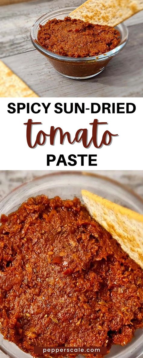 The combination of fennel seed and sun-dried tomatoes is not one that springs to mind when you think of classic Italian food, but it is a perfect match nonetheless. This spicy sun-dried tomato paste recipe has that classic sharp, savory tangy flavor, with hints of earthy-sweetness lying just underneath. And, of course, there’s the spiciness throughout it all. Sun Dried Tomato Paste Recipe, Sundried Tomato Paste Recipes, Sun Dried Tomato Jam, Making Sun Dried Tomatoes, Sun Dried Tomato Paste, Vegan Sun Dried Tomato Recipes, Tomato Paste Recipe, Chipotle Recipes, Spicy Ketchup