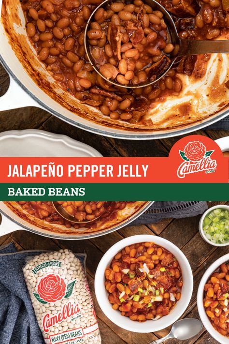 Pepper Jelly Baked Beans, Baked Beans With Jalapeno, Cajun Beans, Baked Beans Recipes, Legume Recipes, Jalapeno Pepper Jelly, Vegetables Dishes, Baked Beans Recipe, Beans Recipes