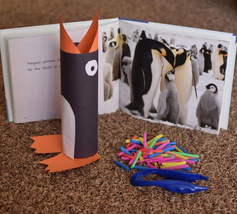 Penguin Gross Motor Activities, Penguin Fine Motor Activities, Penguin Process Art, Feed The Penguin, Penguin Food, Penguin Preschool, Winter Animal Crafts, Squid Fish, Penguin Activities