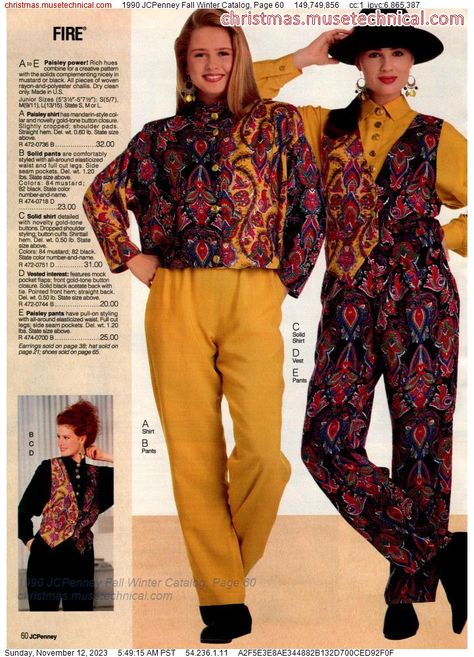 1990 JCPenney Fall Winter Catalog, Page 60 - Catalogs & Wishbooks Moda Vintage, Hats Vintage, Retro Fashion, Paisley, Autumn Fashion, Fall Winter, Pattern, How To Wear