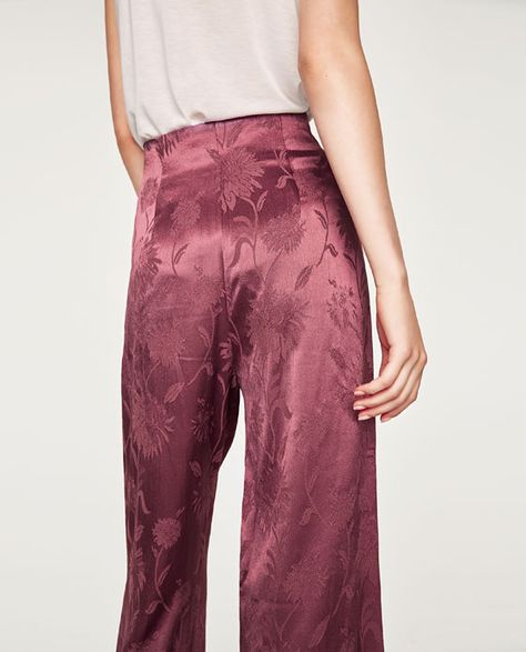 Image 6 of SHINY JACQUARD TROUSERS from Zara Jacquard Trousers, Elbow Length Sleeve, Round Collar, Parachute Pants, Harem Pants, Zara, Midi Dress, Trousers, Collar