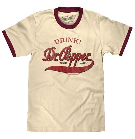 PRICES MAY VARY. Are You A Pepper?: Then let the world know it with this retro soda shirt featuring the Drink Dr Pepper Trademark logo - distressed and printed on the softest, natural beige and maroon ringer t-shirt we could find. Easy Care Tees: This Dr Pepper logo design is licensed and screen-printed on a soft, 100% cotton natural beige and maroon ringer tee shirt that goes from the washing machine to the dryer without losing shape, shrinking or fading. Graphic print is intentionally distress Tee Shirt Outfit, 70s Shirts, Dr Pepper, Ringer Tee, Band Shirts, Mode Outfits, Long Sleeve Sweatshirts, Graphic Shirts, Vintage Tshirts