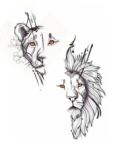 Couples Lion Tattoo, Simple Lion Tattoo, Lion And Lioness Tattoo, Partner Tattoos, Lion Art Tattoo, Lioness Tattoo, Lion Tattoo Sleeves, Couple Tattoos Unique, Lion Head Tattoos