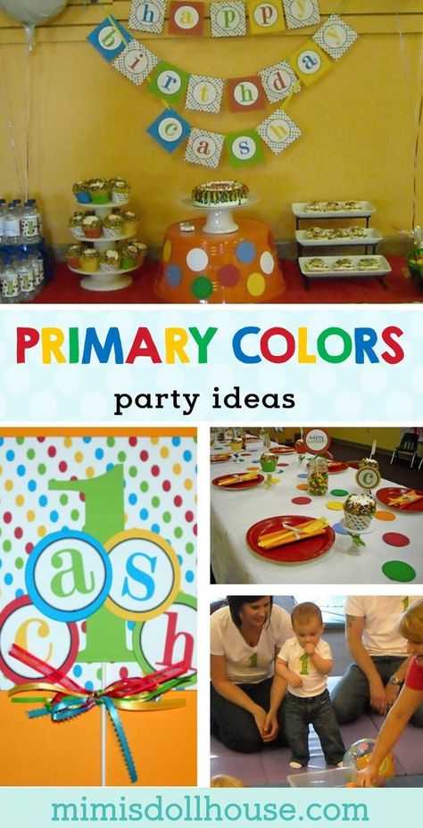 Primary Color Party: Cash's Gymboree 1st Birthday.  Looking for a fun idea for a first birthday?  Using bold and vibrant primary colors is a fun idea.  Today I'm sharing a sweet primary color party.  Check out all of our primary color party ideas  and thi Color Party Ideas, Primary Color Party, Diy Party Crafts, Bubble Party, Printable Party Decorations, Bouncy Ball, Color Party, Ball Party, Entertaining Ideas