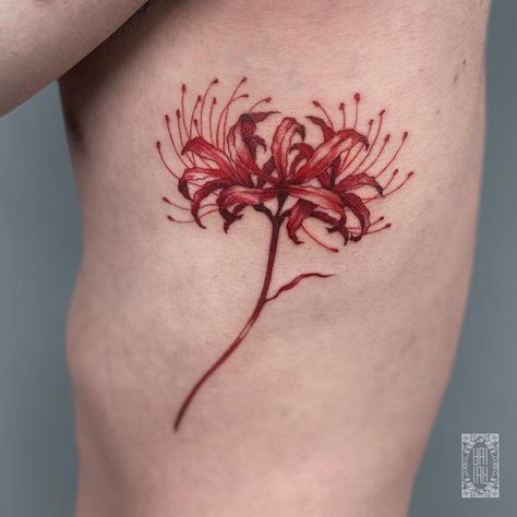 Chest Tattoo For Women, Lilly Flower Tattoo, In Between Chest Tattoo, Honeysuckle Tattoo, Red Flower Tattoos, Lillies Tattoo, Lily Tattoo Design, Lily Flower Tattoos, Flower Tattoo Ideas