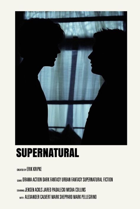 Supernatural Show Poster, Supernatural Movie Poster, Supernatural Poster, Minimalistic Poster, Posters Minimalist, Supernatural Fan Art, Sherlock Quotes, Movie Aesthetic, Supernatural Pictures