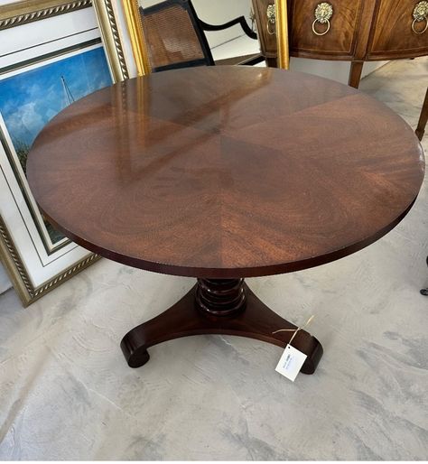 Baker Round Milling Road Small Dining Table Mahogany, Pedestal base, measuring 36” x 29” Tall - seats 4 to 5 $1100 #bakerfurniture #traditionalhome #traditionalhomedecor Dining Tables And Chairs, Small Dining Table, Tables And Chairs, Baker Furniture, Small Dining, Milling, Pictures Of You, Traditional House, Mix N Match