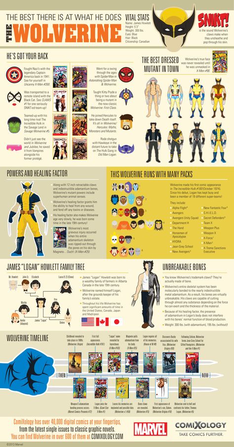 He's The Best There Is At What He Does... Wolverine Villains, Big Poster, Wolverine Logan, Marvel Wolverine, Marvel Facts, Wolverine Art, The Wolverine, Marvel Xmen, Info Graphic