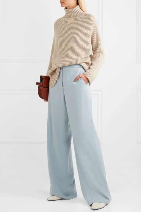 Light Blue Trousers Outfit, Blue Trousers Outfit, Light Blue Dress Pants, Baggy Clothes Outfit, Blue Pants Outfit, Dress Pants Outfits, Light Blue Pants, Winter Pants Outfit, Blue Dress Pants