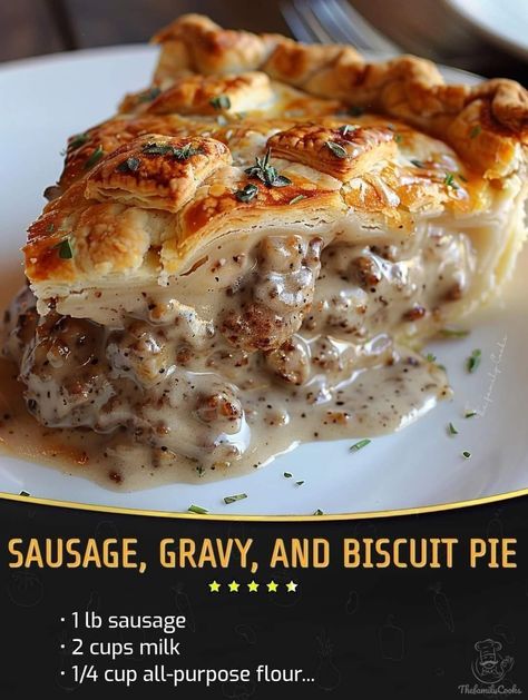 Biscuit Pie, Sausage Gravy And Biscuits, Sausage Gravy Recipe, Recipes Sausage, Sausage Gravy, Biscuits And Gravy, Breakfast Recipes Casserole, Breakfast Brunch Recipes, Crockpot Recipes Easy