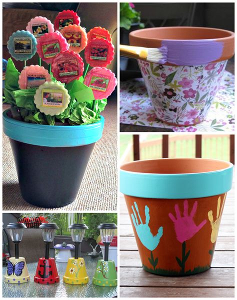 Terracotta flower pots can make such great gifts for moms on Mother’s Day! Who knew there could be so many creative ideas? I browsed Pinterest to find my favorite ones but unfortunately most don’t have any directions :( Topsy Turvy Flower Pots – No directions, but this website does. These are beautiful for putting in the … Flower Pot Gift Ideas, Mothers Day Flower Pot, Grandma Diy, Crafty Morning, Container Planting, Diy Easter Gifts, Homemade Mothers Day Gifts, Grandmas Mothers Day Gifts, Plant Crafts