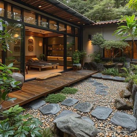 Japanese House With Garden, Japanese Inspired House Design, House On Ocean, Modern Concrete Homes, Concrete Homes, Green App Icons, Japanese Garden Landscape, Japanese Home Design, Japanese Style House