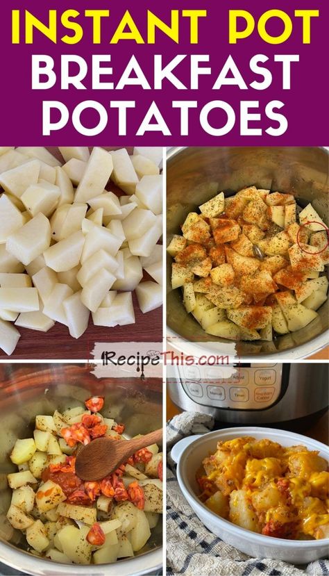 Instant Pot Breakfast Potatoes. This instant pot breakfast potato recipe is ideal for an easy quick family breakfast. Loaded with potatoes, onion, chorizo, and cheese, this will become a family favourite. Cheesy Breakfast Potatoes, Breakfast Potatoes Recipe, Instant Pot Breakfast, Best Instapot Recipes, Breakfast Potato, Potato Hash Recipe, Potato Breakfast Recipes, Chorizo And Potato, Pressure Cooking Recipes