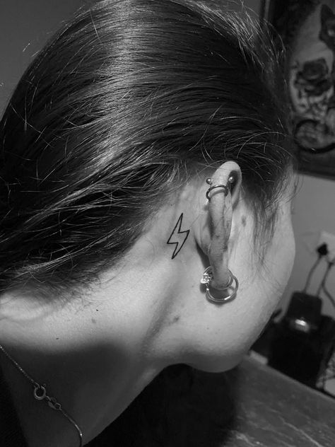 Behind The Ear Tattoo Ideas Lightning Bolt, Tattoo Lightning Bolt, Tattoo Lightning, Behind The Ear Tattoo Ideas, Lightning Bolt Tattoo, Behind The Ear Tattoo, Bolt Tattoo, Tattoo Behind Ear, Ear Tattoo Ideas