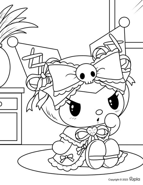 Kuromi Sitting at Home Coloring Page Homies Coloring Pages, Kuromi Laying Down, Kuromi Coloring Sheet, Kuromi Sitting Down, Sanrio Coloring Pages Printable Kuromi, Hello Kitty Coloring Pages Printable Kuromi, Printable Coloring Pages Sanrio, Sanrio Coloring Pages Kuromi, Cute Coloring Pages Sanrio