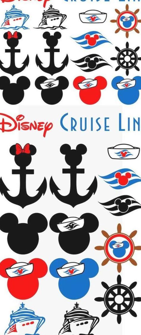 SVG Disney Cruise Line Anchor Hat Travel Trip Mickey Minnie Mouse Ears Bow Silhouette Black White Red download digital cut clipart cricut Disney Cruse, Silhouettes Disney, Disney Cruise Fish Extender Gifts, Frozen Font, Disney Graphics, Disney Cruise Door Decorations, Disney Cruise Magnets, Bow Silhouette, Disney Fantasy Cruise